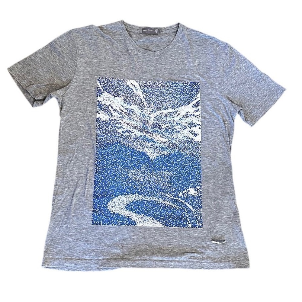 Rare Rabbit Womens Gray Heather Graphic T-Shirt Blue Abstract Print Size L